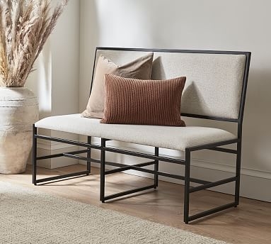 Upholstered Bench Slim Backrest Matte Black Architectural Frame