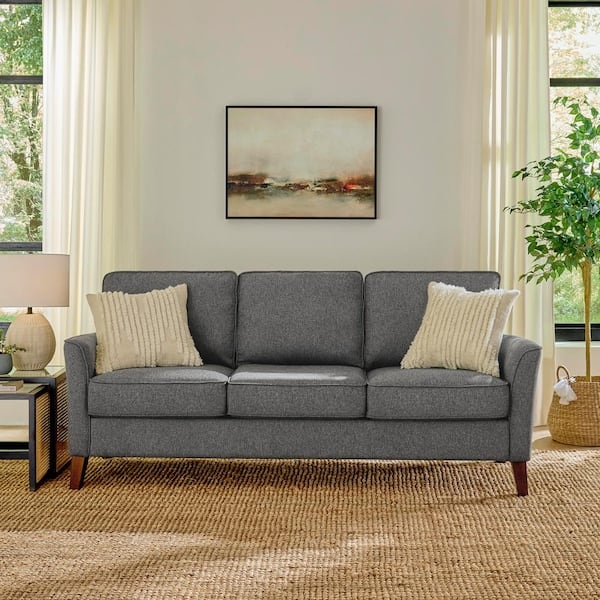 Upholstered Sofa Flared Arms Tapered Wood Leg Couch