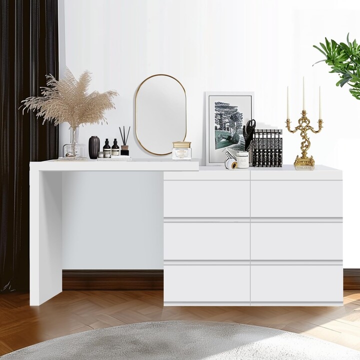 Vanity Desk Glossy White Handle-Less White Dresser