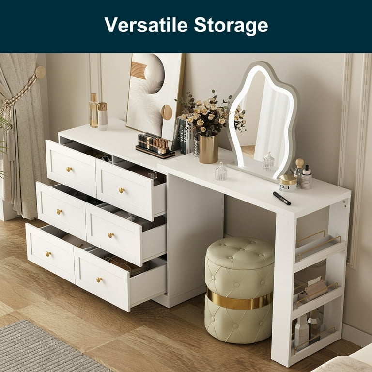 Vanity Dresser Combo Backlit Organic Mirror Backlit Wavy Mirror Vanity