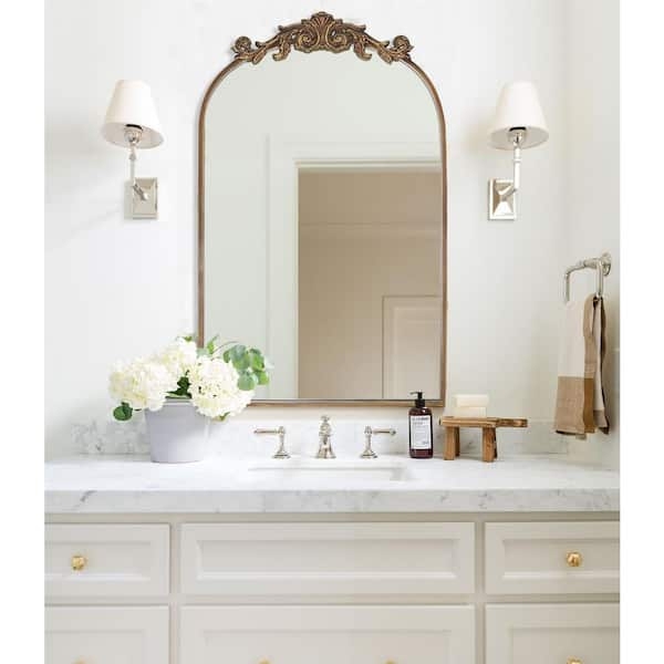 Vanity Mirror Arched Silhouette Ornate Crest Bathroom Mirror