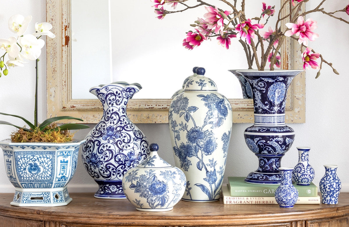 Vase Assorted Silhouettes Cobalt Table Vignette Display