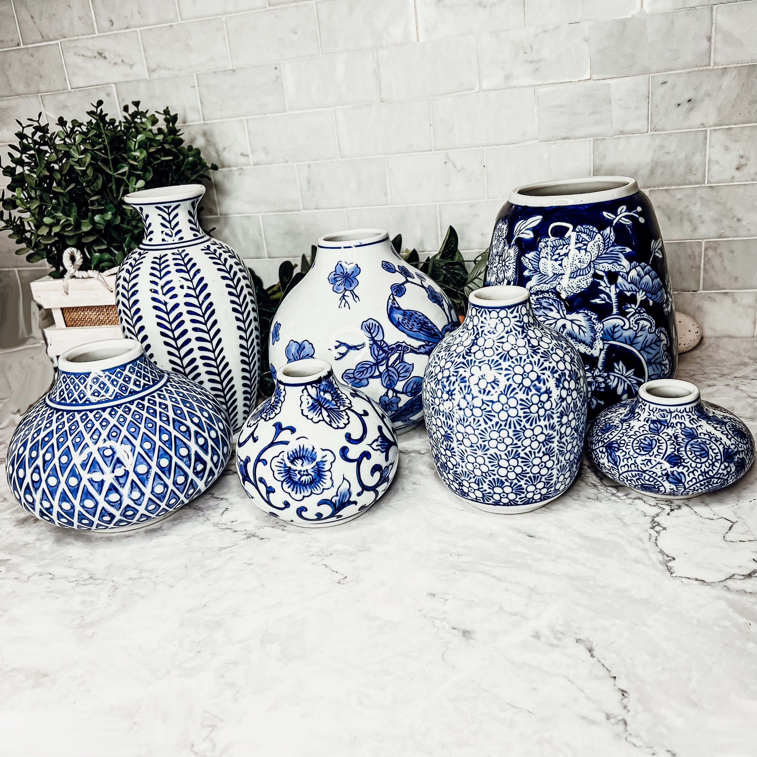 Vase Set Geometric Lattice Hand Painted Ceramic Porcelain Decor