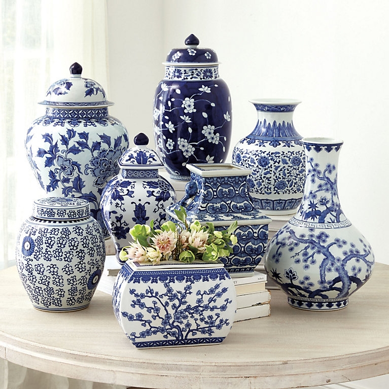 Vase Set Mismatched Patterns White Temple Jars Collection