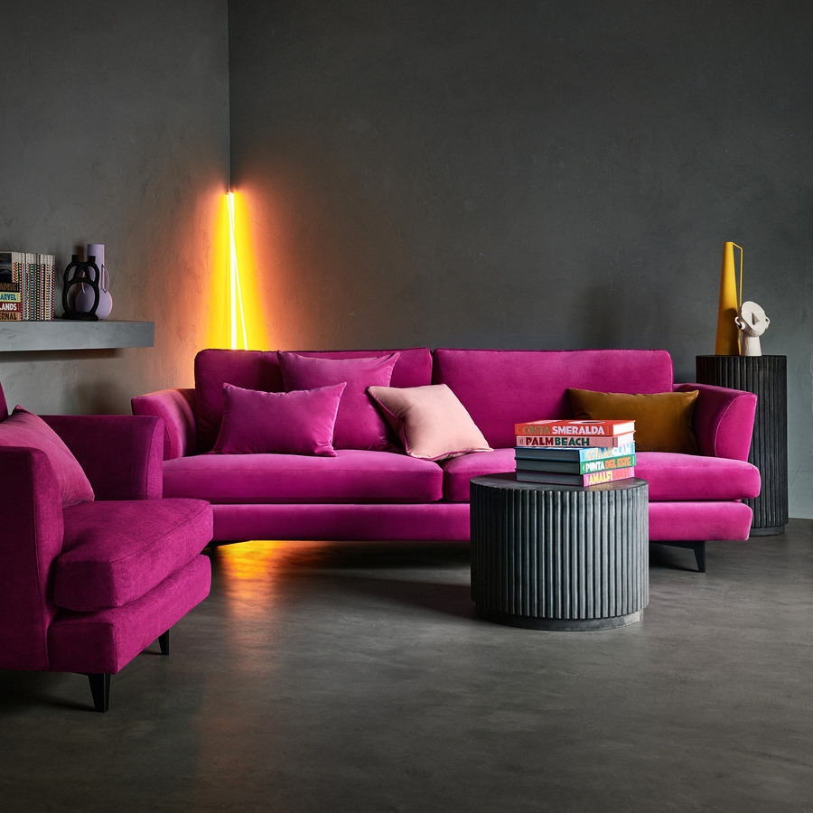 Velvet Sofa Fuchsia Velvet Sofa Fluted Cylindrical Table