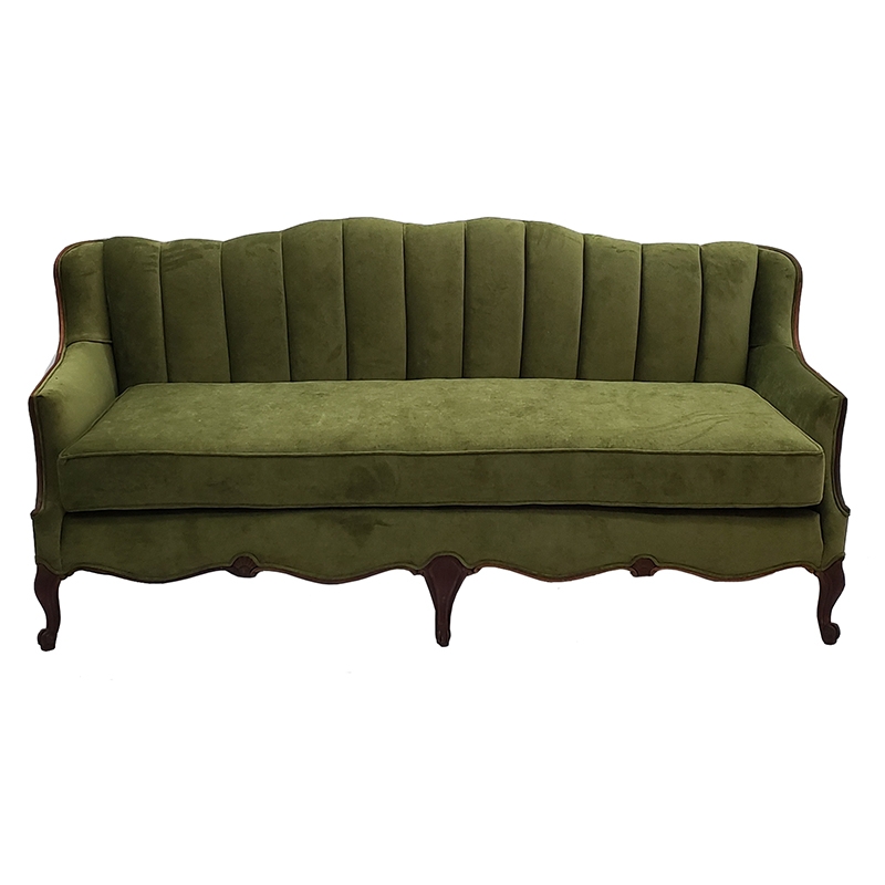 Vintage Sofa: Scalloped Apron Channel Tufted Settee Upholstery