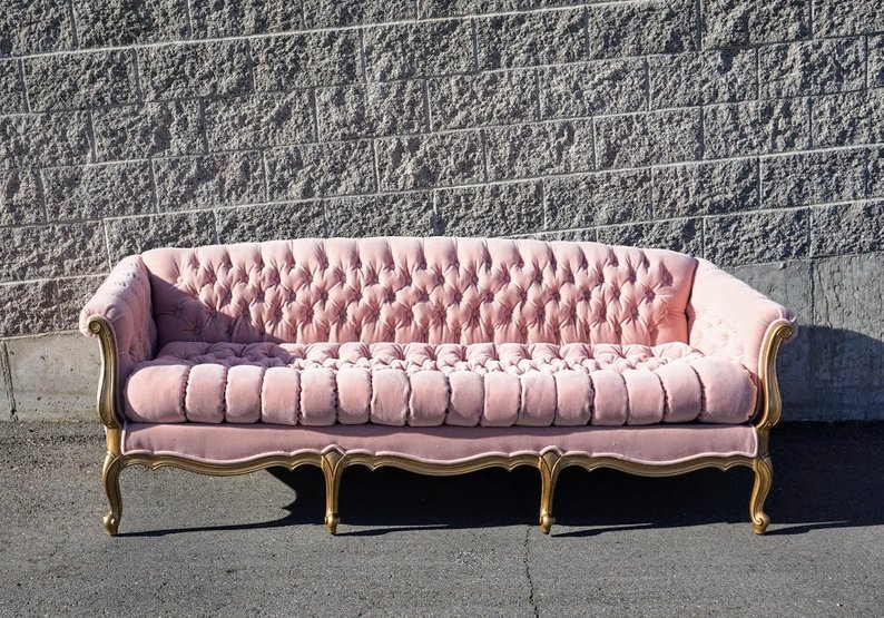 Vintage Sofa with Antique Gold Frame and Carved Cabriole Legs