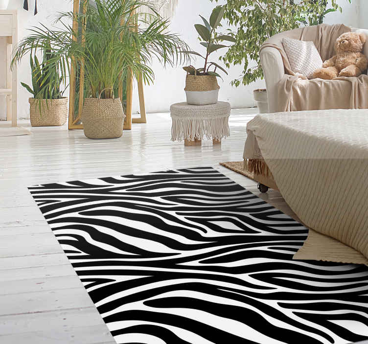 Vinyl Rug High Contrast Stripes Zebra Print Vinyl Rug