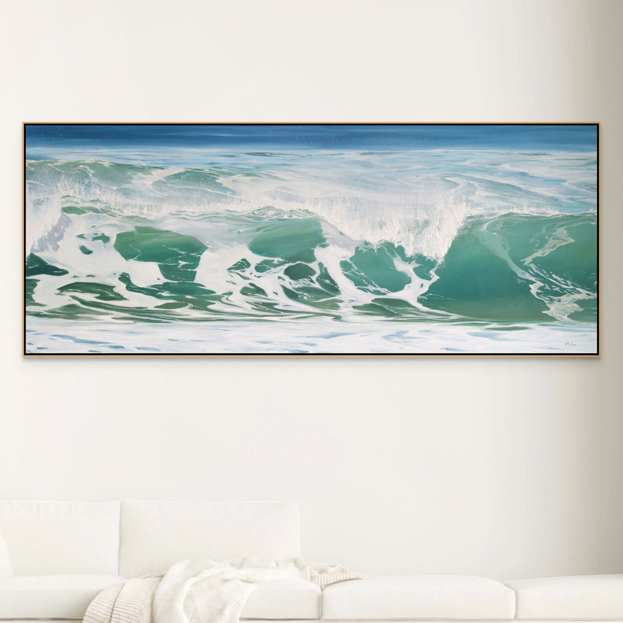 Wall Art Aqua Wave Motif Modern Beach House Artwork