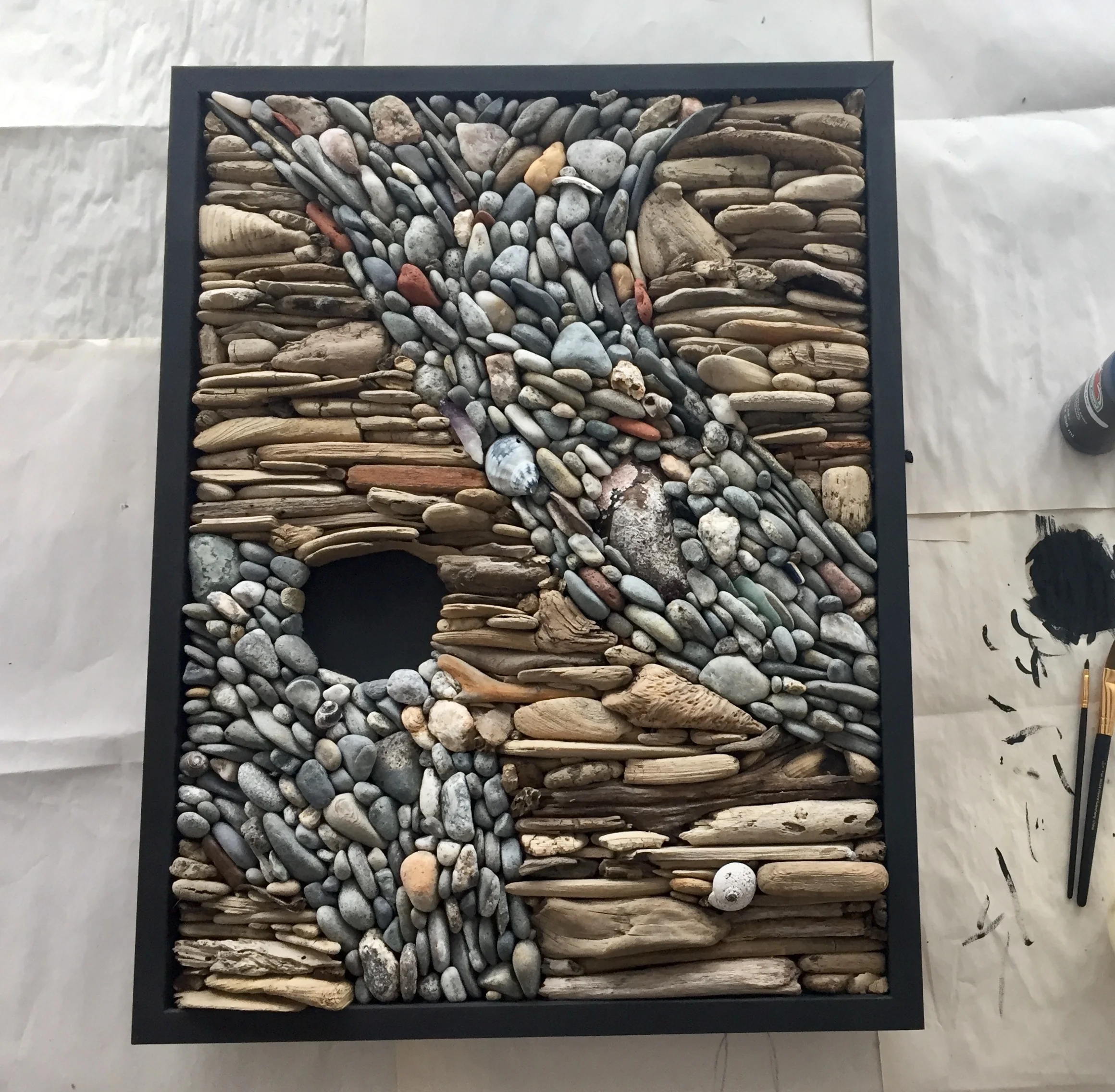 Wall Art Circular Void and Mixed Media Mosaic Stone Decor