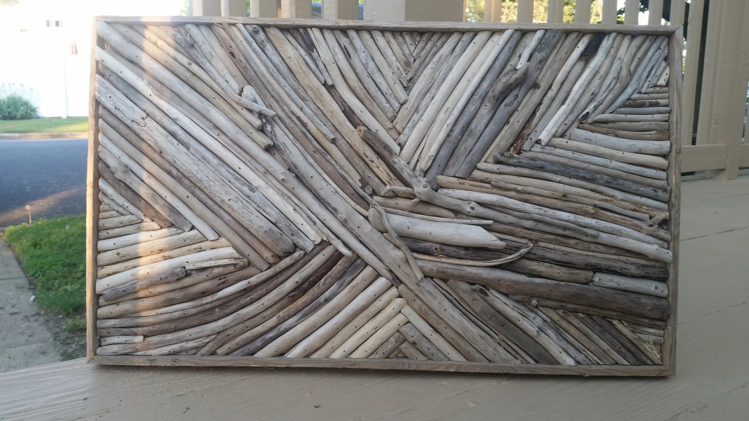Wall Art Geometric Wood Stick Mosaic Coastal Driftwood Art