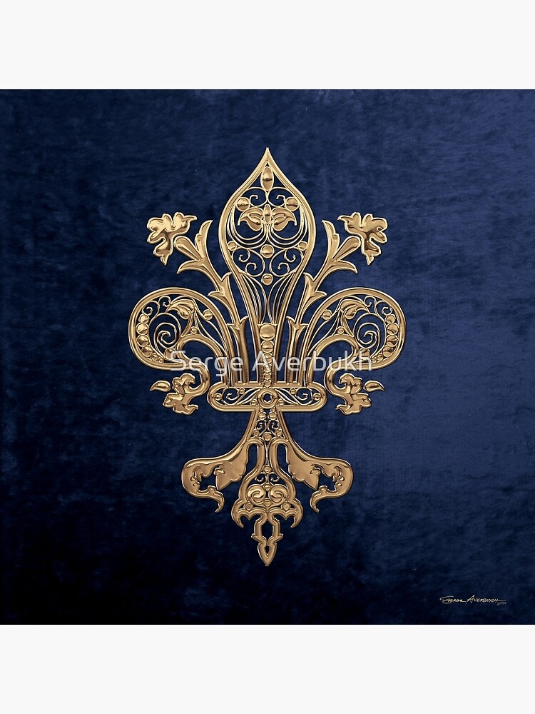 Wall Art | Gold Filigree Navy Blue Gold Fleur-de-lis Wall Art