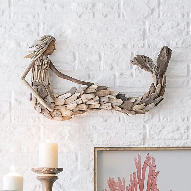Wall Art: Layered Scales Driftwood Mermaid Wall Art Sculpture