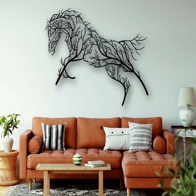 Wall Art Matte Black Tree Branch Horse Wall Art