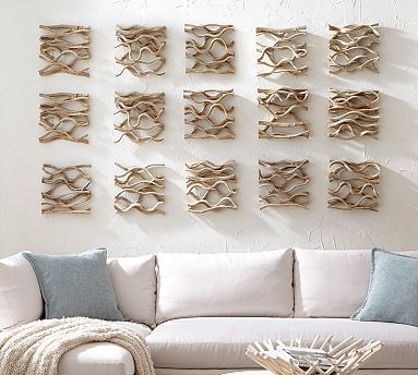 Wall Art Modular Squares and Organic Wave Wall Sculpture