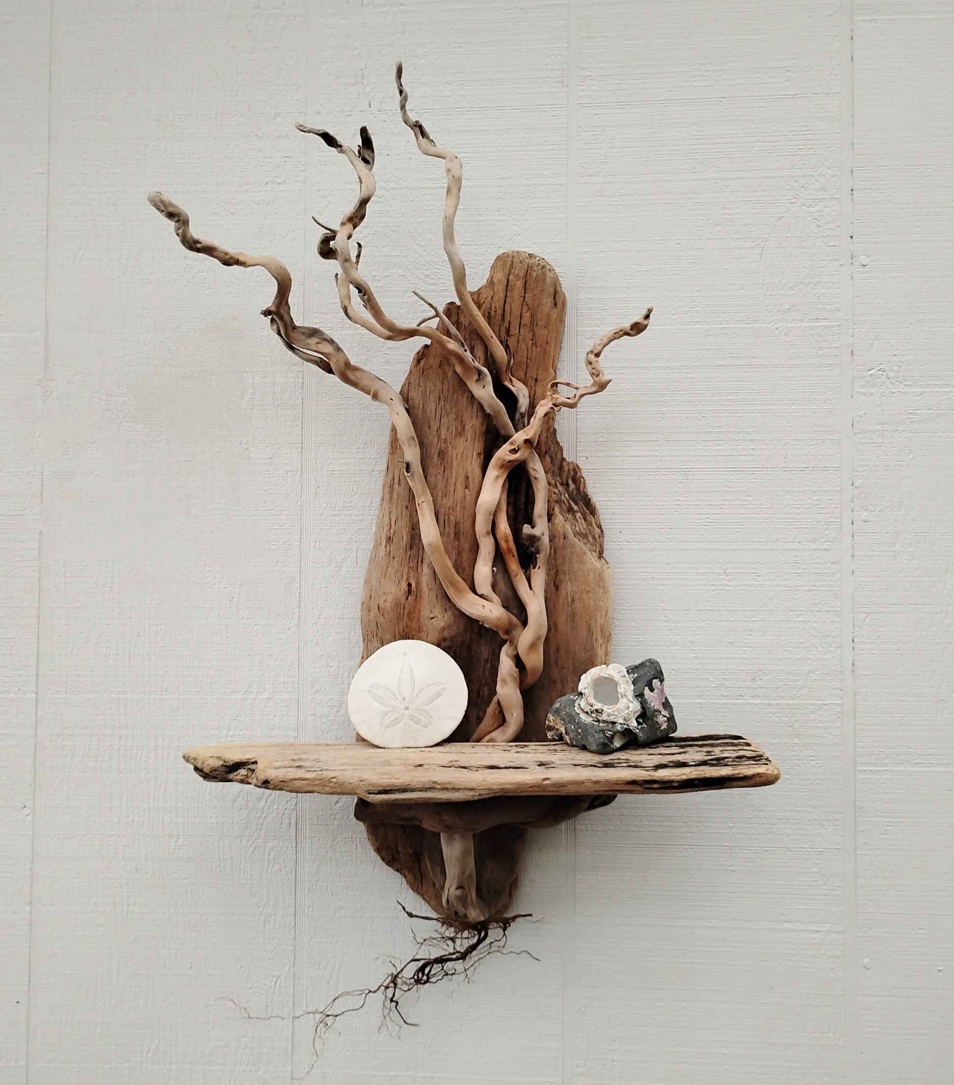 Wall Art: Root Detail Weathered Driftwood Wall Shelf Decor