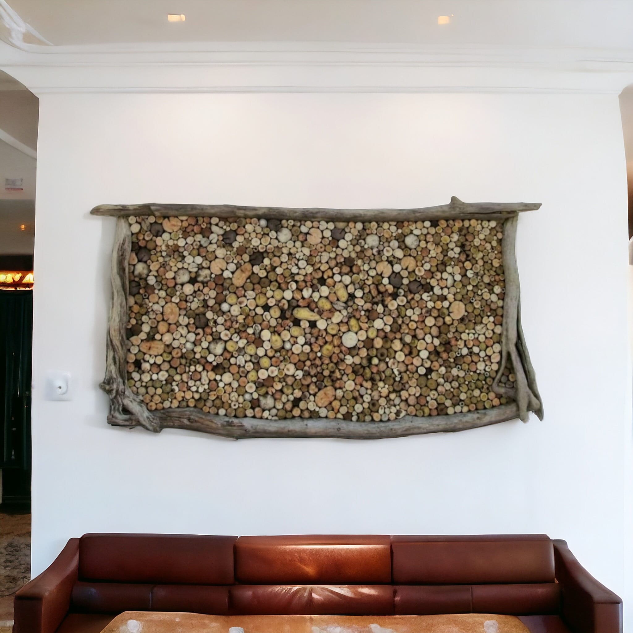Wall Art Wood Slice Mosaic with Driftwood Frame Decor