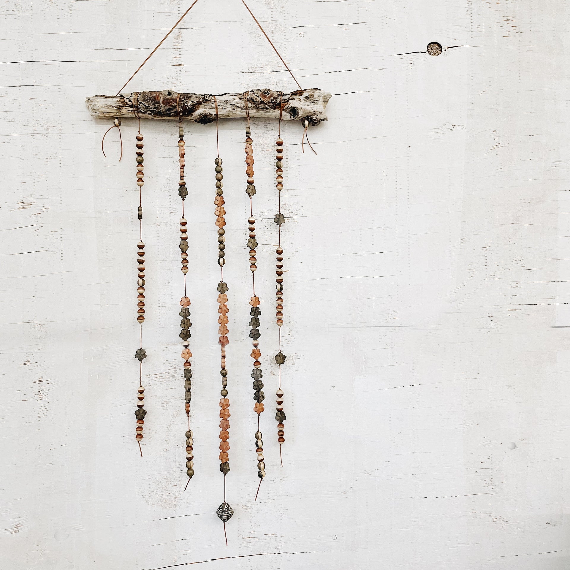 Wall Hanging: Floral Beaded Driftwood Bohemian Wall Decor