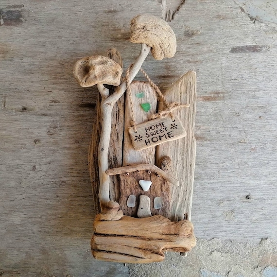 Wall Hanging: Mushroom Motifs Handmade Driftwood Wall Art