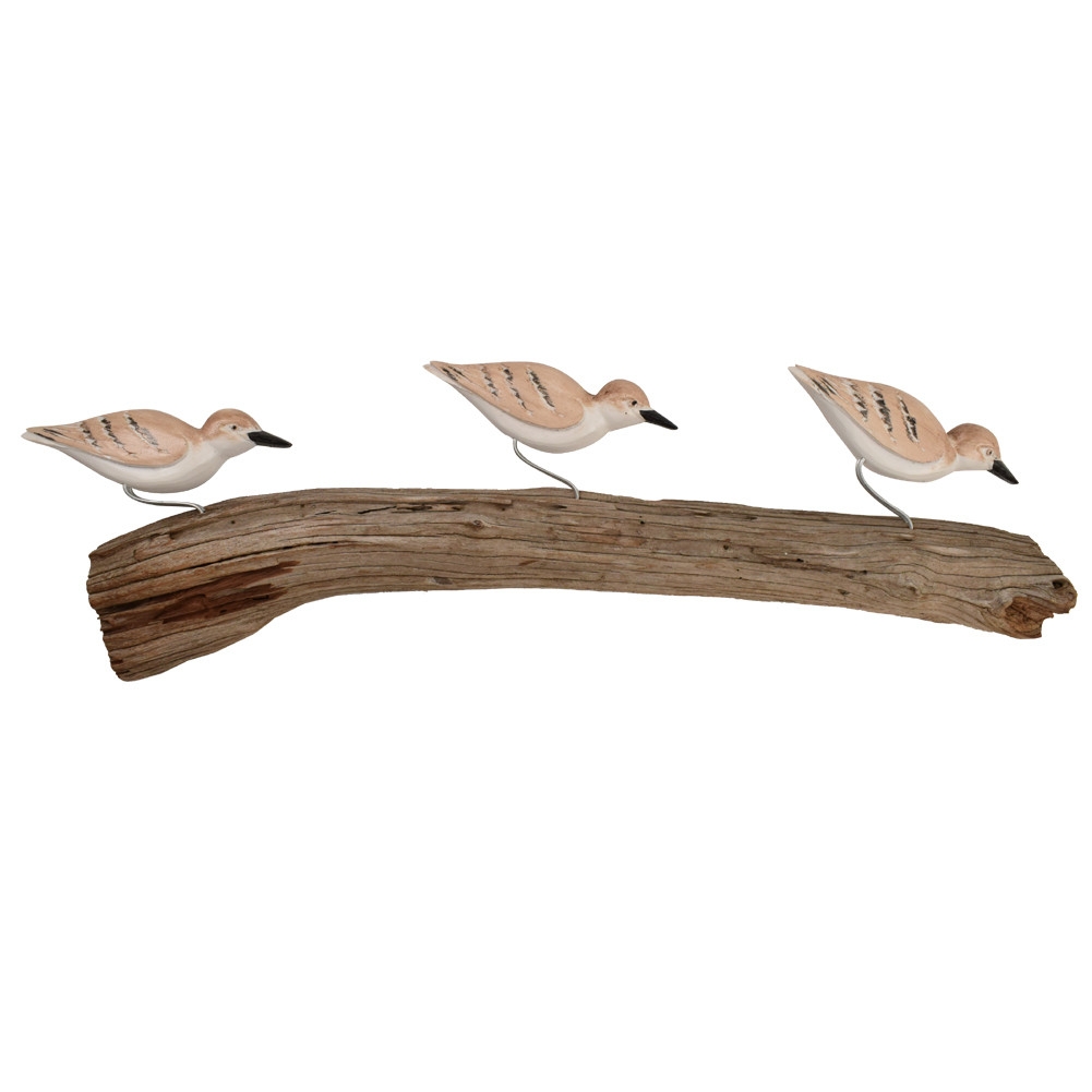 Wall Hanging: Trio of Birds on Driftwood Shoreline Sculpture