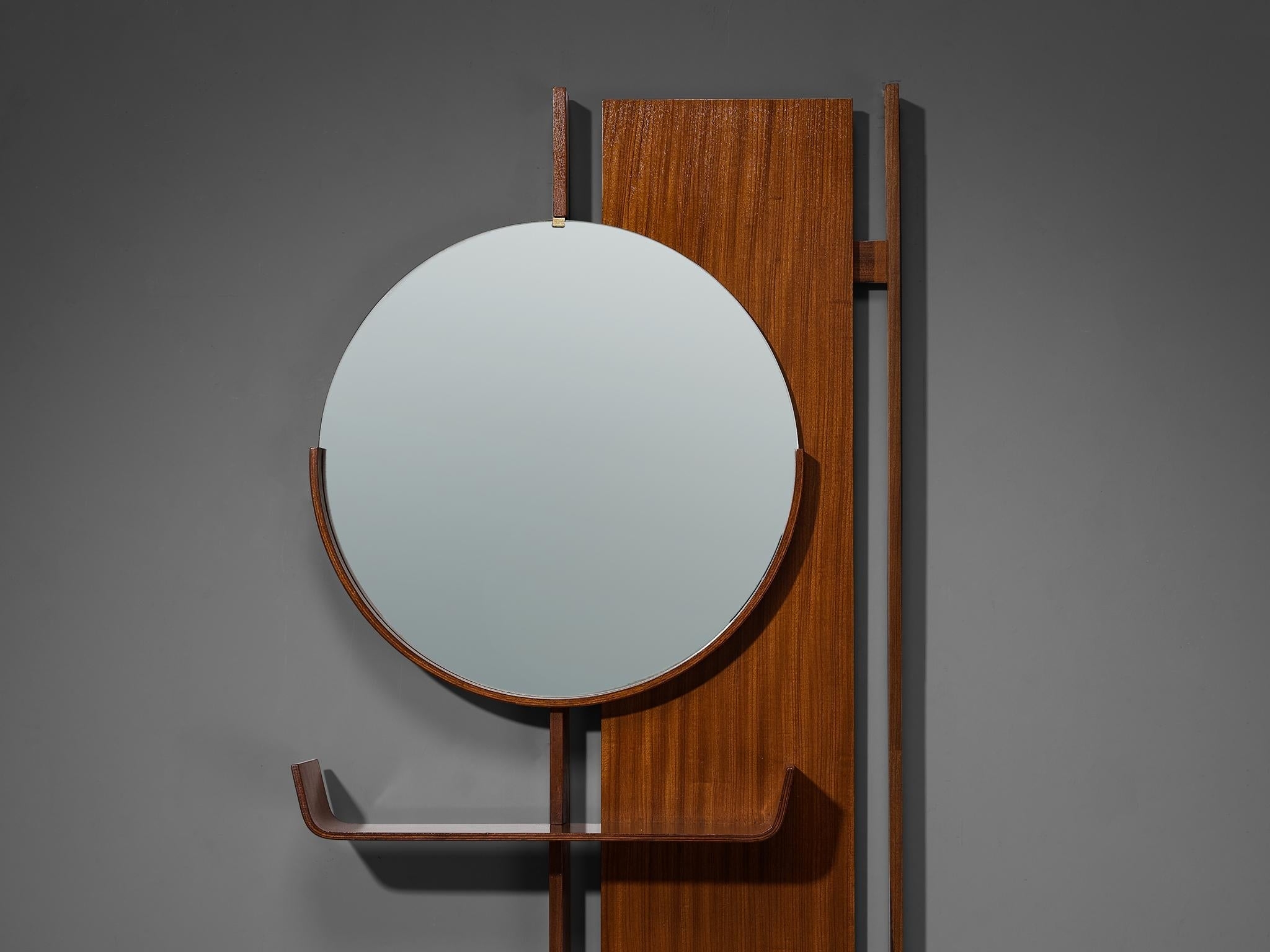 Wall Mirror: Asymmetrical Teak Panel and Floating Shelf Unit