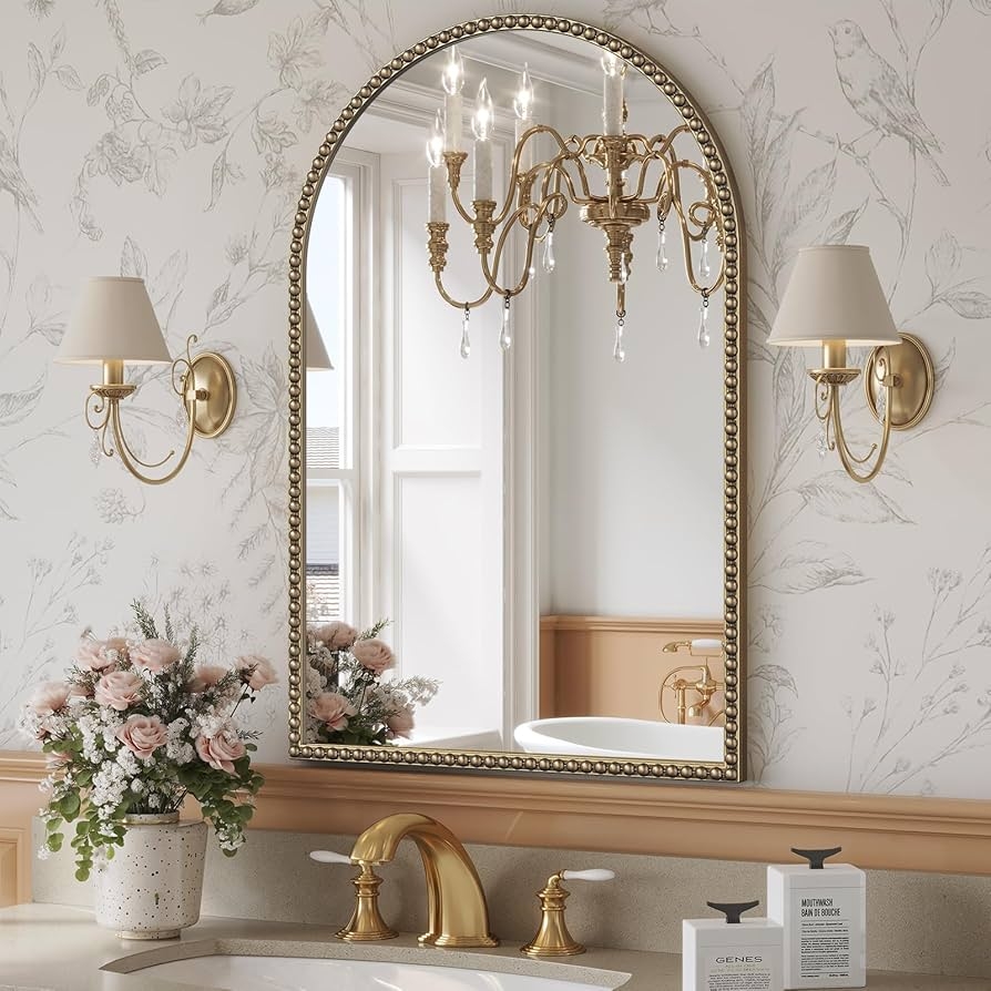Wall Mirror Beaded Frame Arched Beaded Bathroom Mirror