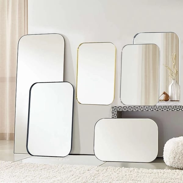 Wall Mirror: Brushed Nickel Slim Metal Frame Rounded Corners