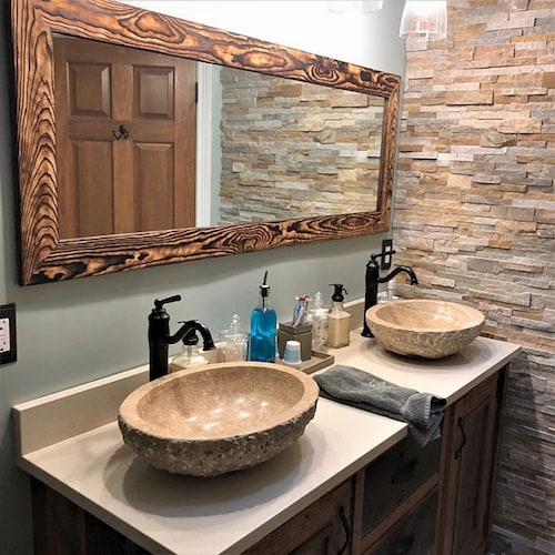 Wall Mirror Charred Wood Grain Burnt Wood Mirror Frame Decor