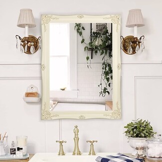 Wall Mirror Creamy White Scalloped Antique White Vanity Mirror
