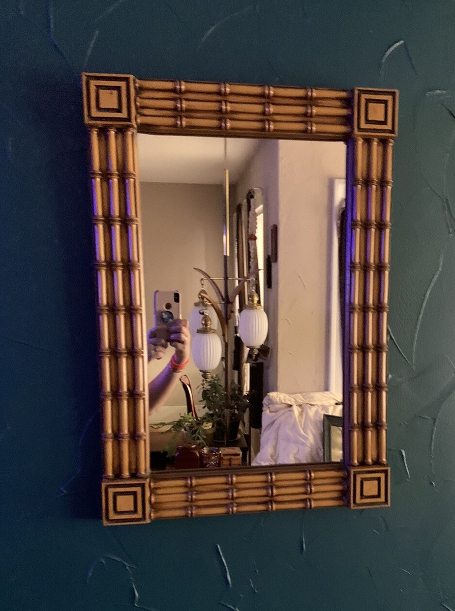 Wall Mirror: Faux Bamboo Texture Antique Honey Gold Frame