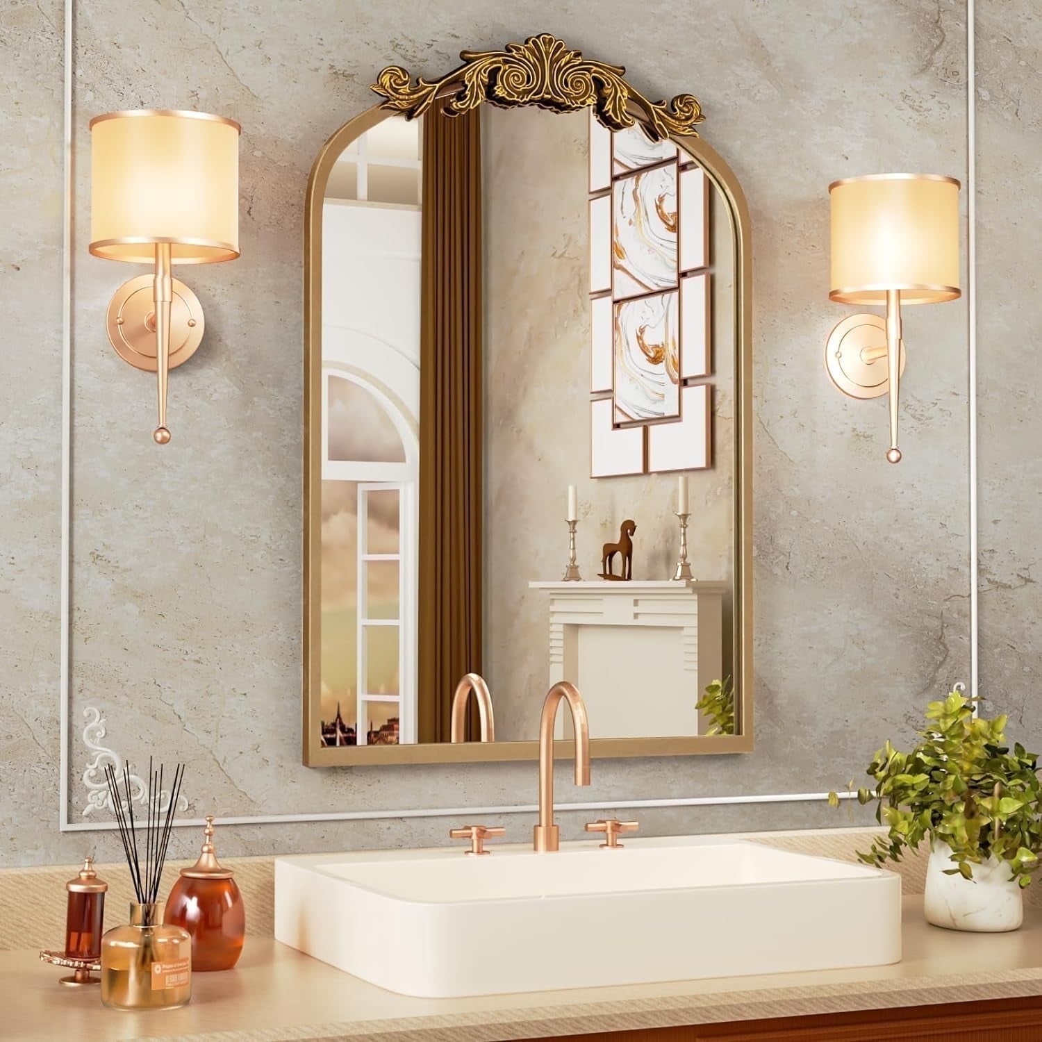 Wall Mirror Filigree Scrollwork Baroque Crest Wall Mirror