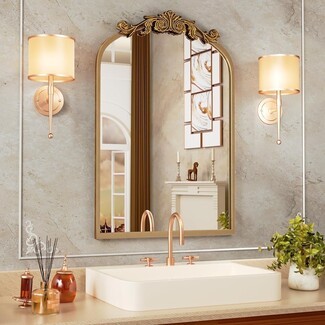 Wall Mirror Filigree Scrollwork Baroque Crest Wall Mirror