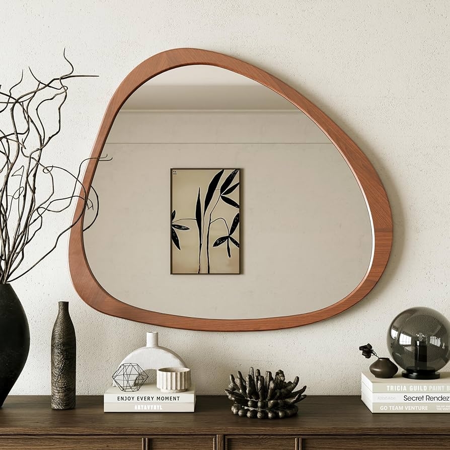 Wall Mirror: Oversized Organic Shaped Walnut Asymmetrical Frame