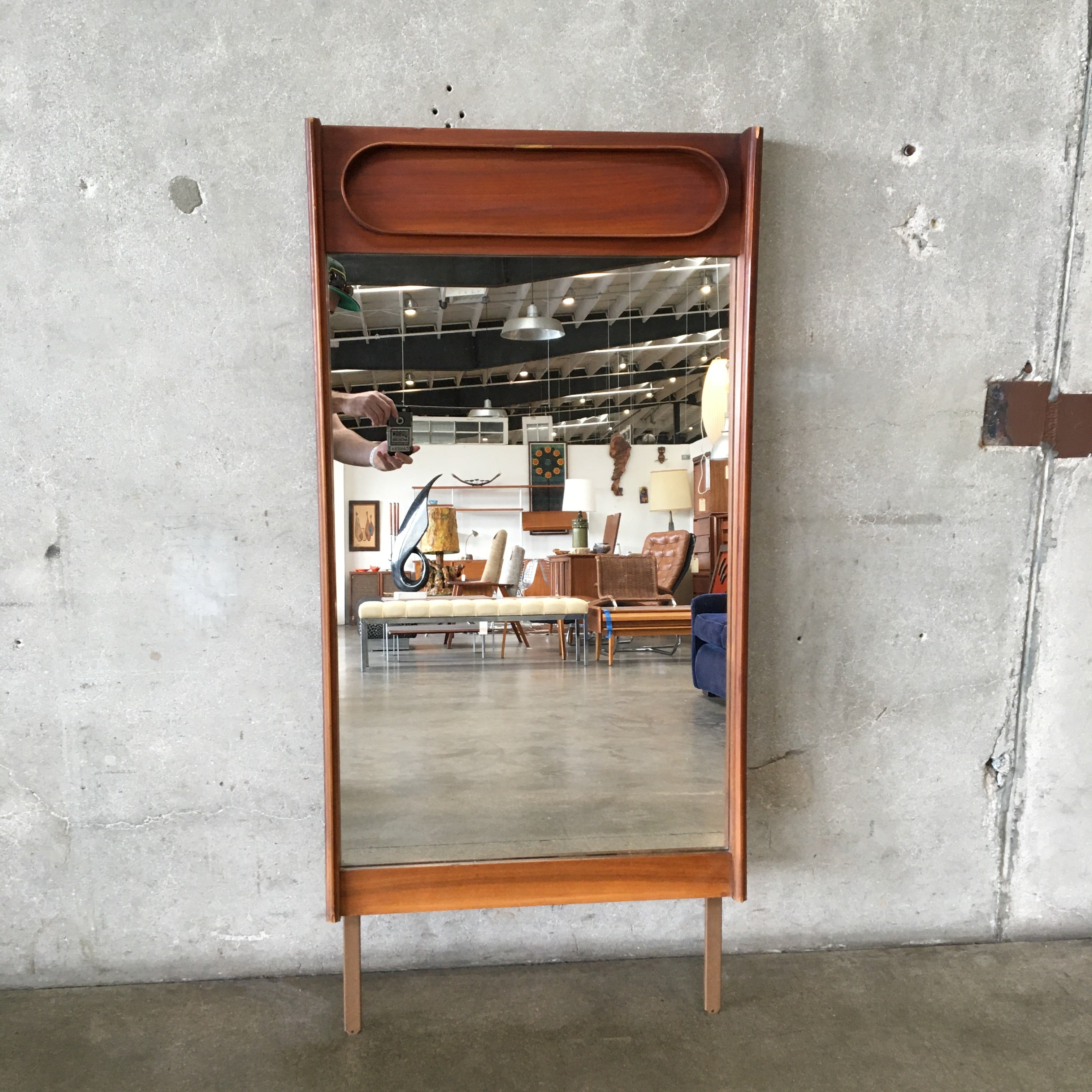 Wall Mirror: Walnut Wood with Pill Shaped Recess and Pegs