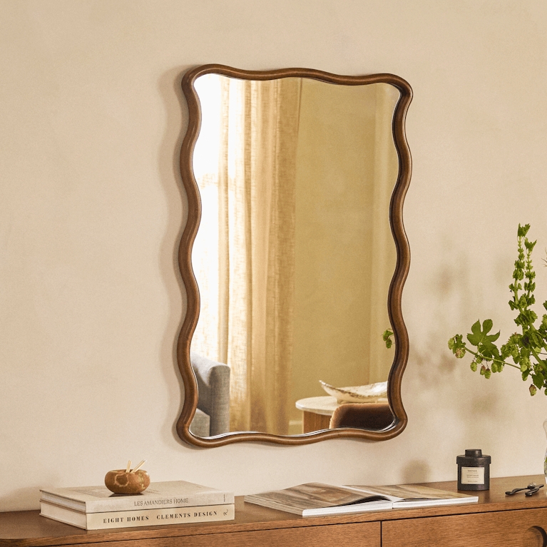 Wall Mirror: Wavy Scalloped Frame Modern Wood Design