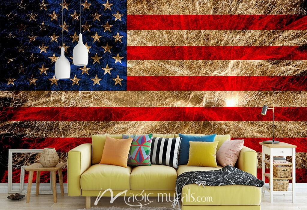 Wall Mural Distressed Graphic Texture Yellow Sofa Accent