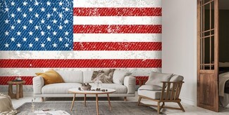 Wall Mural Oversized Scale Distressed Americana Living Room