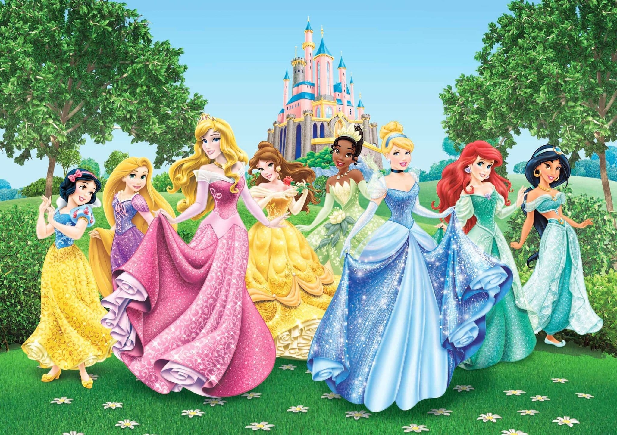 Wall Mural with Enchanted Castle and Full Wall Coverage Girls Wallpaper