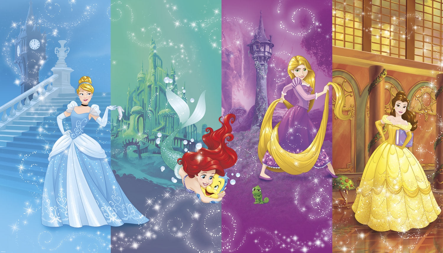 Wall Mural with Four Scene Layout for Multi-panel Nursery Art