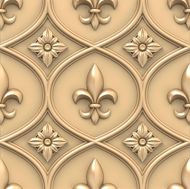 Wall Paneling | 3D Relief Champagne Gold 3D Fleur De Lis Wall