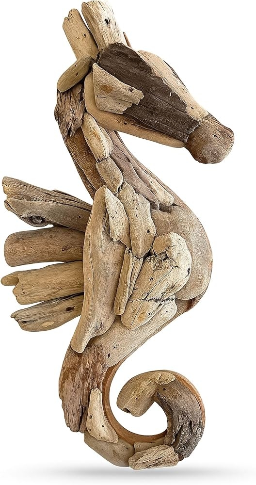 Wall Sculpture: Coastal Seahorse Silhouette with Curled Tail