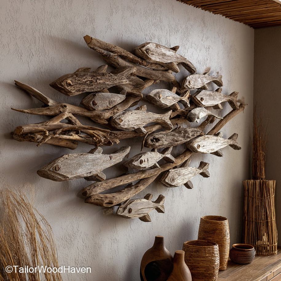 Wall Sculpture: Fish Motif Coastal School Of Fish Decor