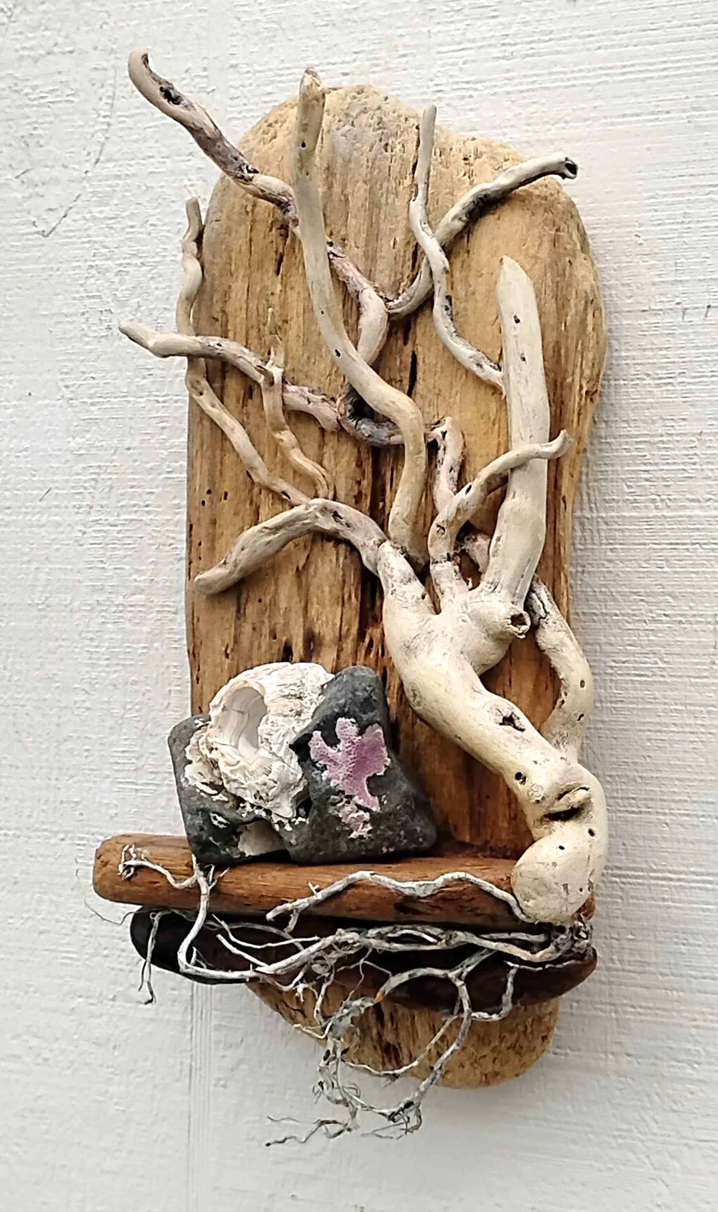 Wall Sculpture: Mineral Stone Accent Driftwood Tree Wall Art
