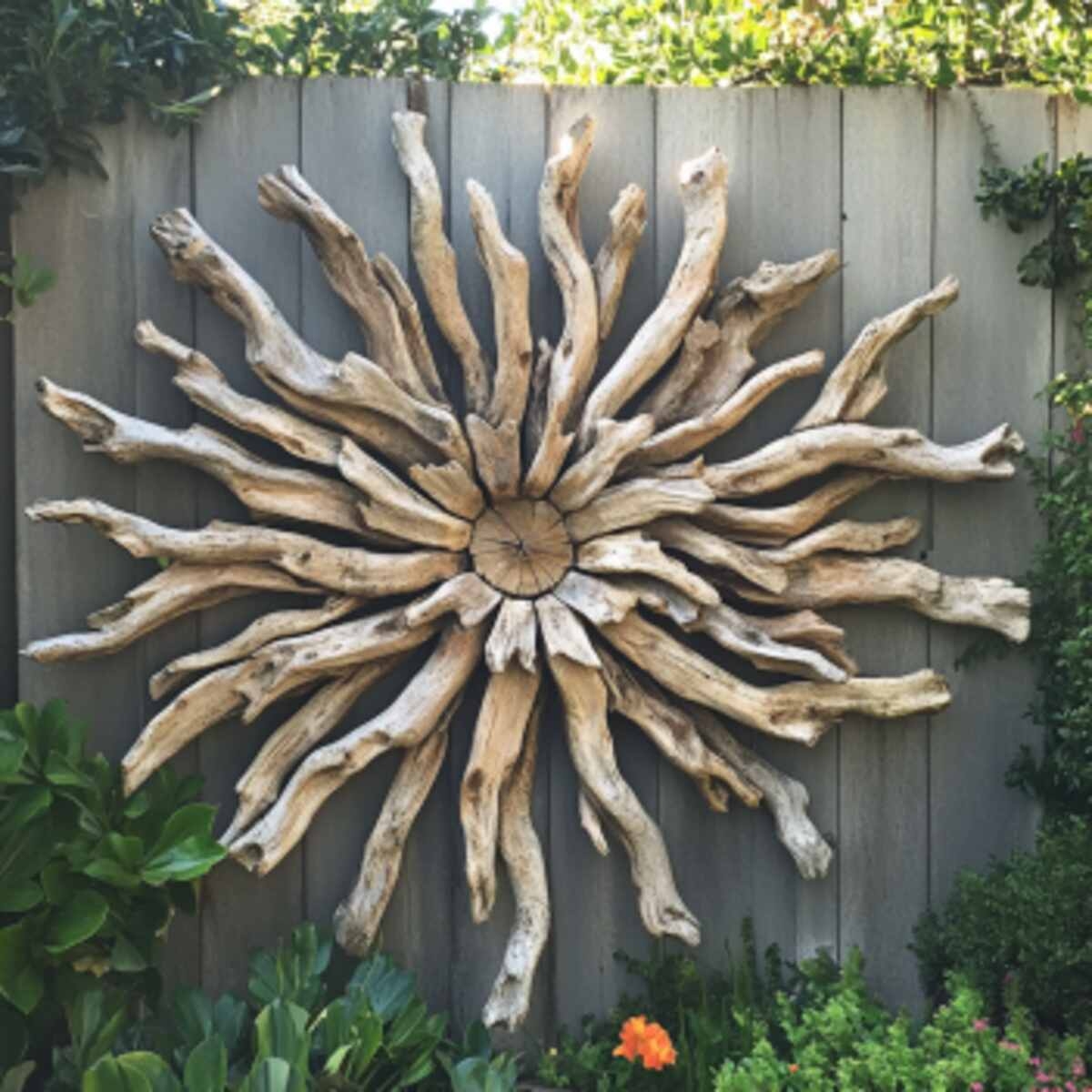 Wall Sculpture Wood Slice Center Driftwood Sunburst Art