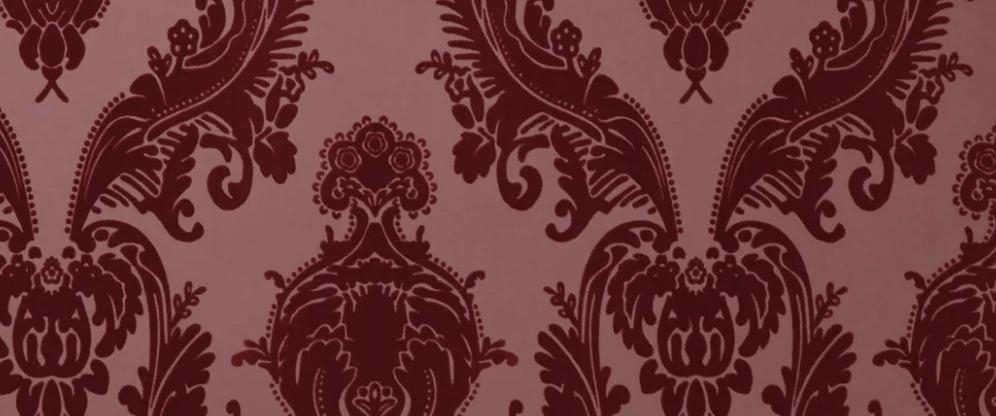 Wallpaper: Deep Burgundy Damask with Raised Flocked Texture
