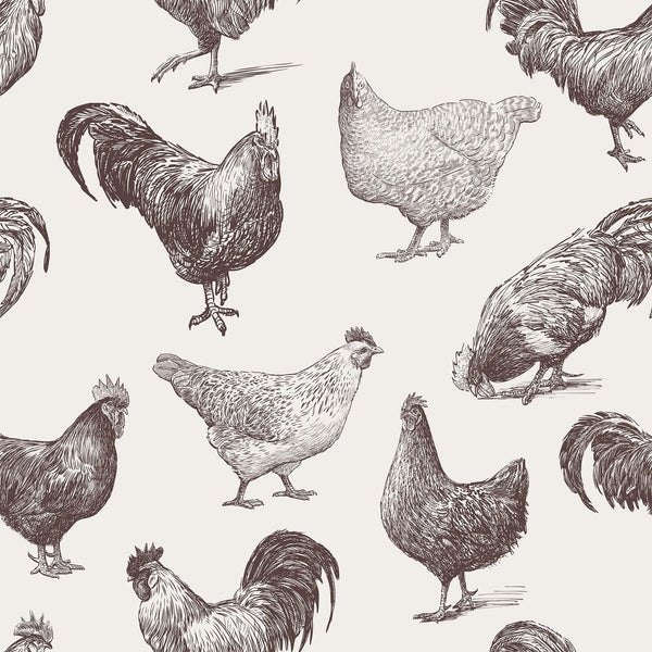 Wallpaper displaying Sketched Chicken Pattern for Modern Beige Peel and Stick