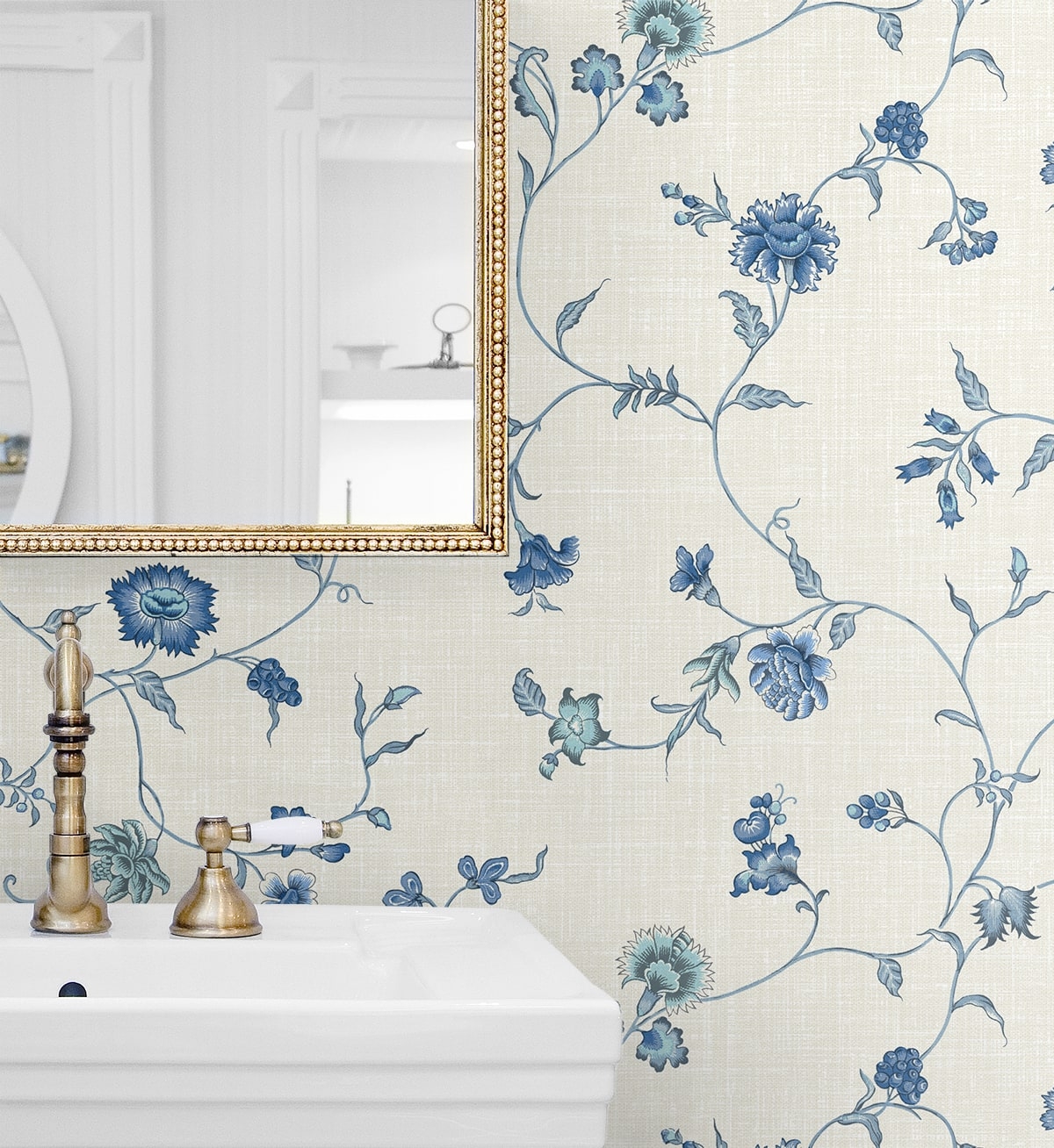 Wallpaper Having Linen Texture Vine Trail Pattern