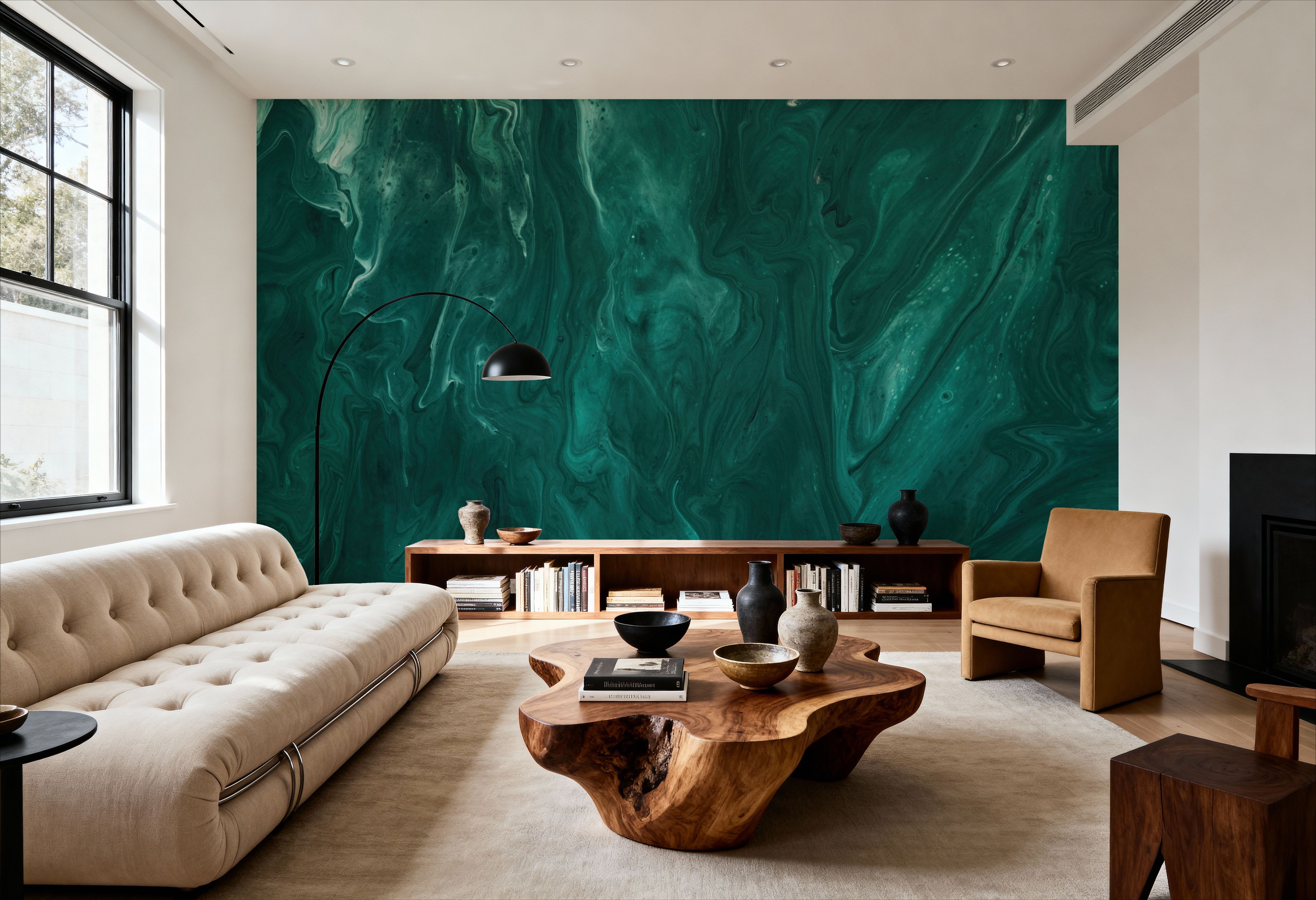 Wallpaper Mural: Emerald Green Liquid Marble Pattern Decor