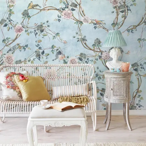 Wallpaper Mural with Bust Sculpture Lamp Design
