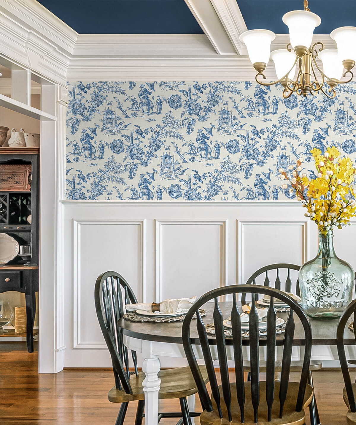 Wallpaper Plus Navy Coffered Ceiling Denim Decor